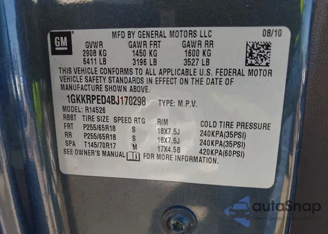 2011 GMC Acadia Sle z USA, uszkodzony, nr VIN 1GKKRPED4BJ170298